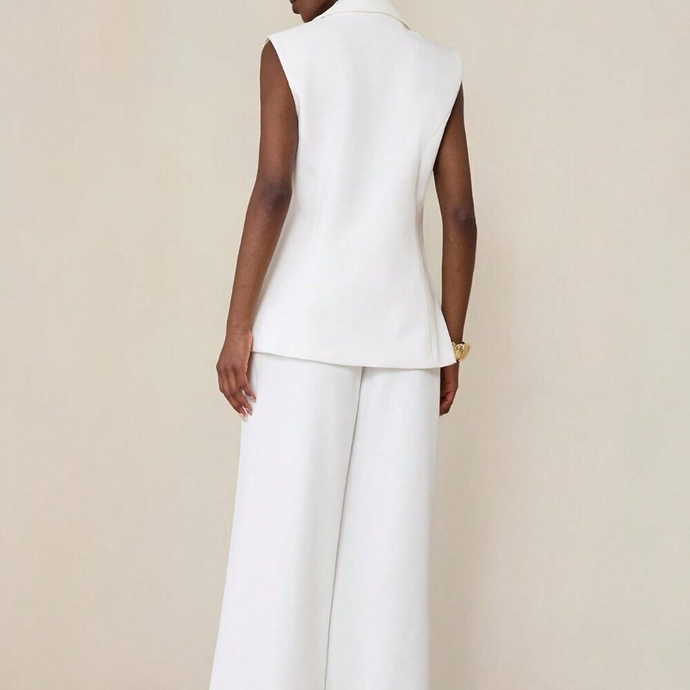 White Elegant Women's Minimalist Suit Vest Set - Picture 2 of 6